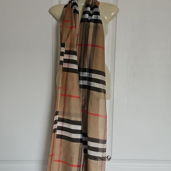 Unbranded Women's Fringe Tartan Scarf Beige & Black - Picture 3 of 16